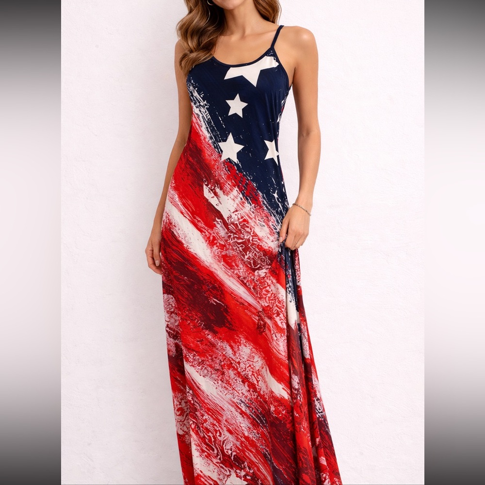 Red and White Sleeveless Maxi Slip Dress